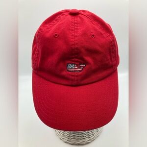 Vineyard Vines Strap Back USA Flag Whale Logo Red Casual Outdoors Adjustable